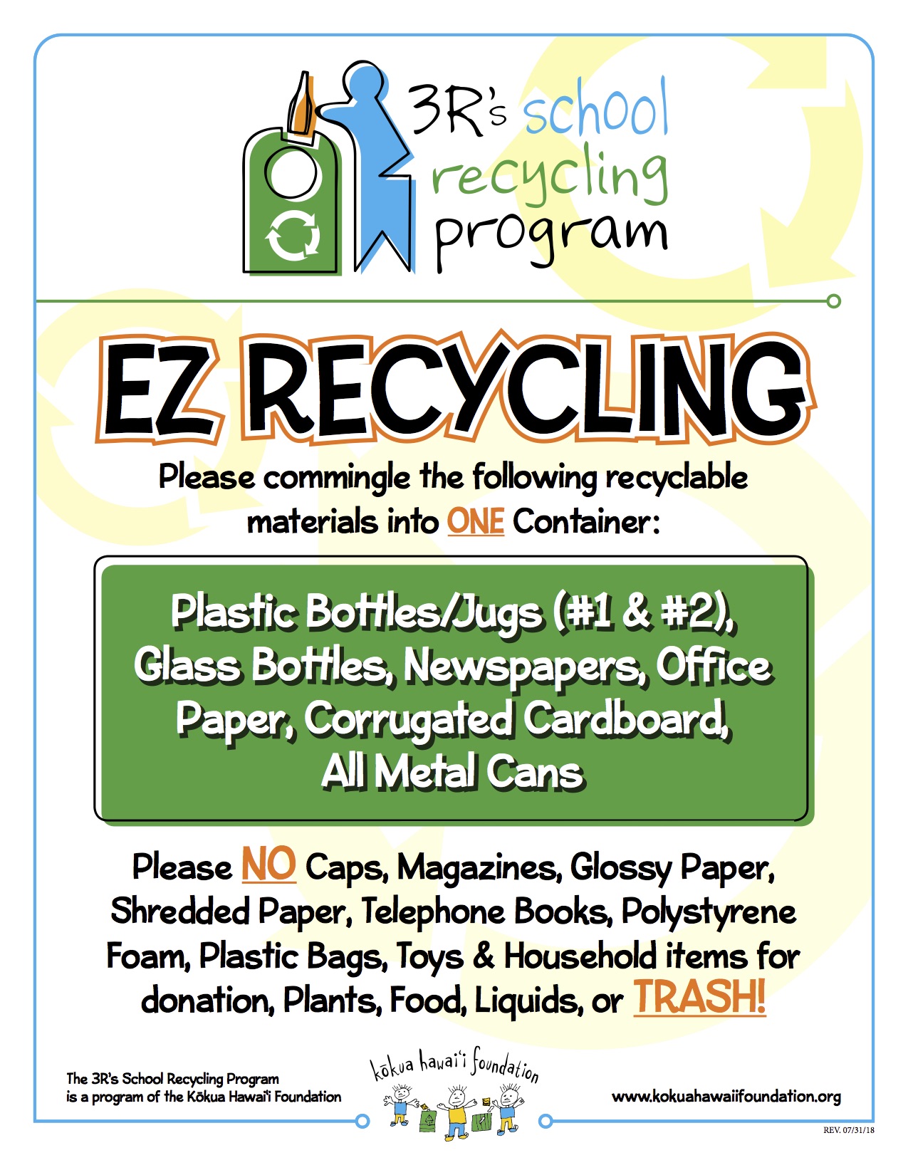 3Rs EZ Recycling Sign for Oʻahu DOE Schools Kokua Hawaii Foundation