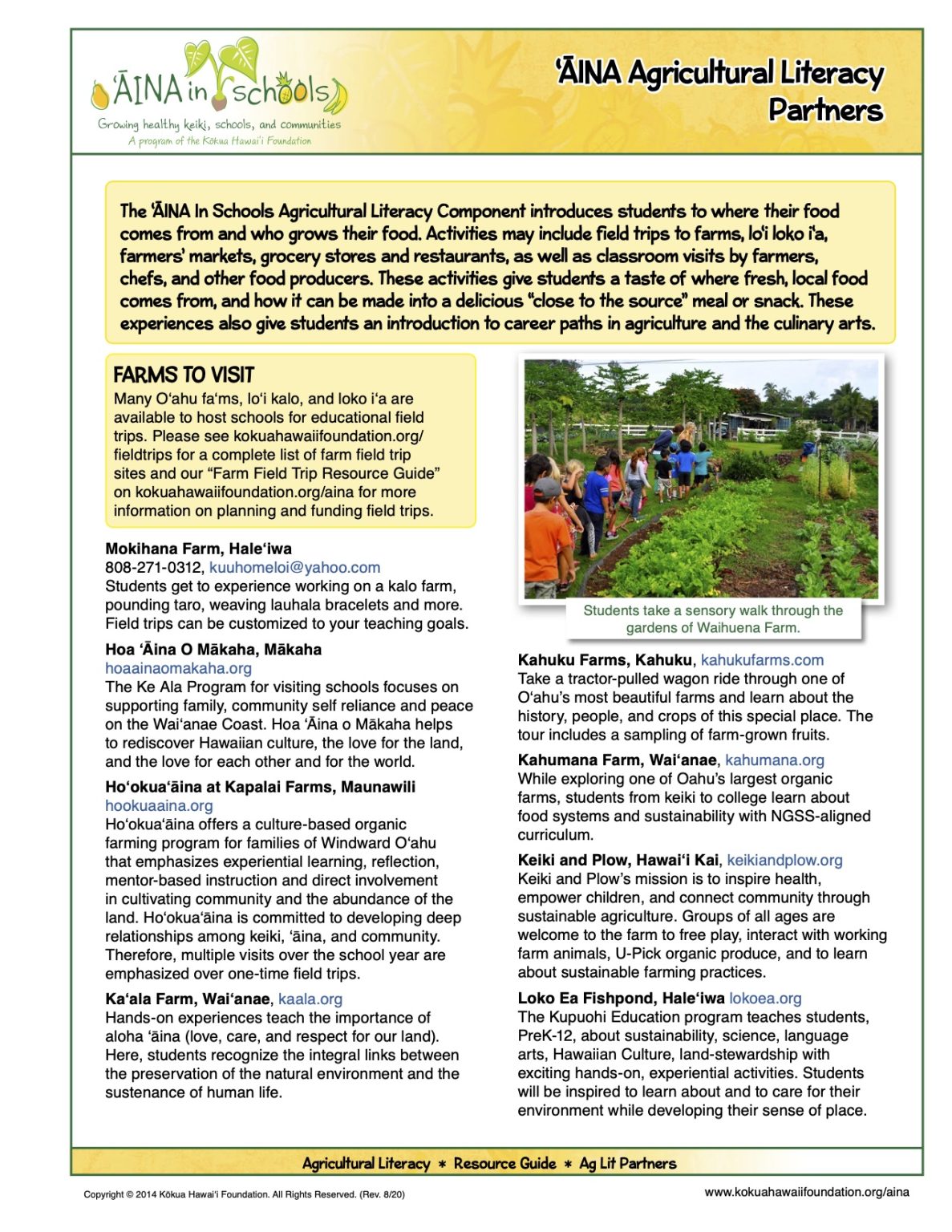 Agricultural Literacy Partners Resource Guide - Kokua Hawaii Foundation