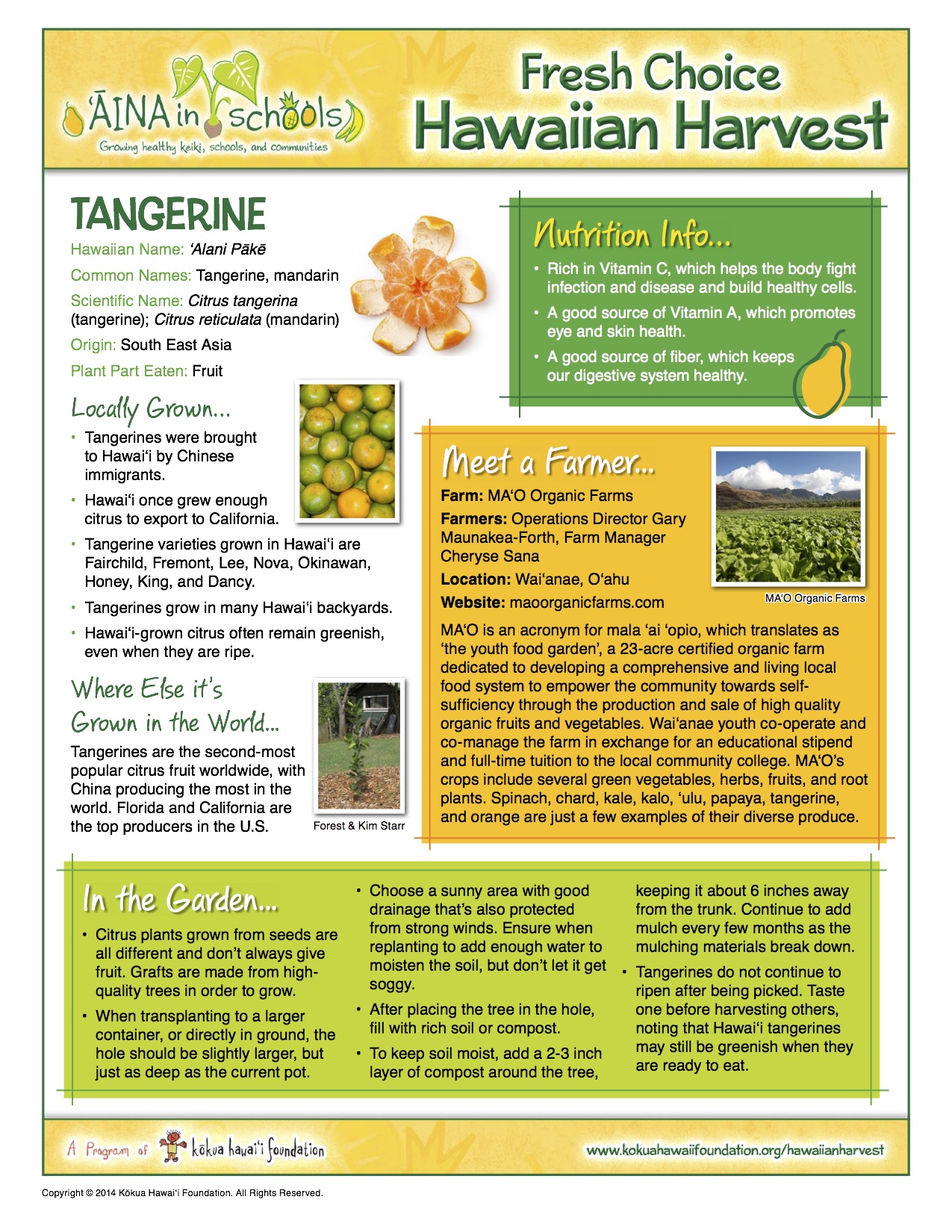Tangerine Educational Resource Sheet - Kokua Hawaii Foundation